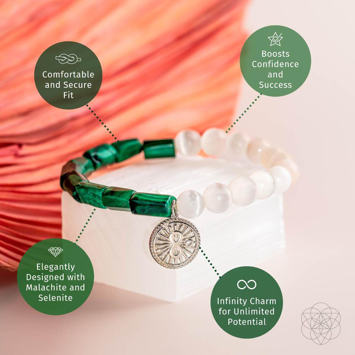 Infinite Triumph - Malachite & Selenite Success Bracelet