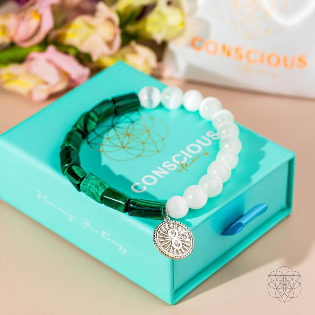 Infinite Triumph - Malachite & Selenite Success Bracelet