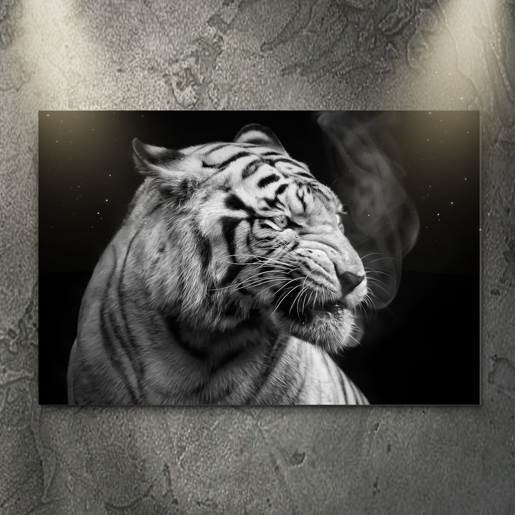 Black And White Smoking Tiger Canvas Wall Art