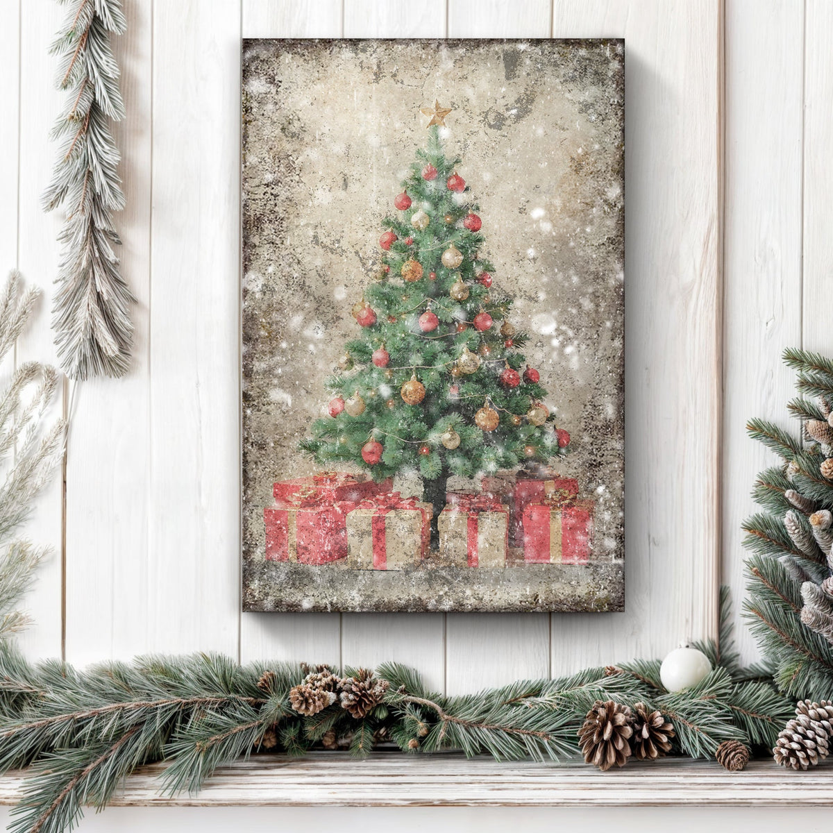 Vintage Christmas Tree With Gifts Wall Art III