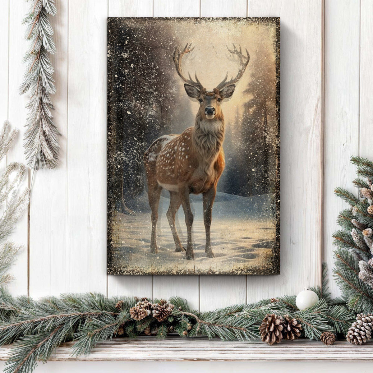 Vintage Winter Deer Christmas Wall Art IV