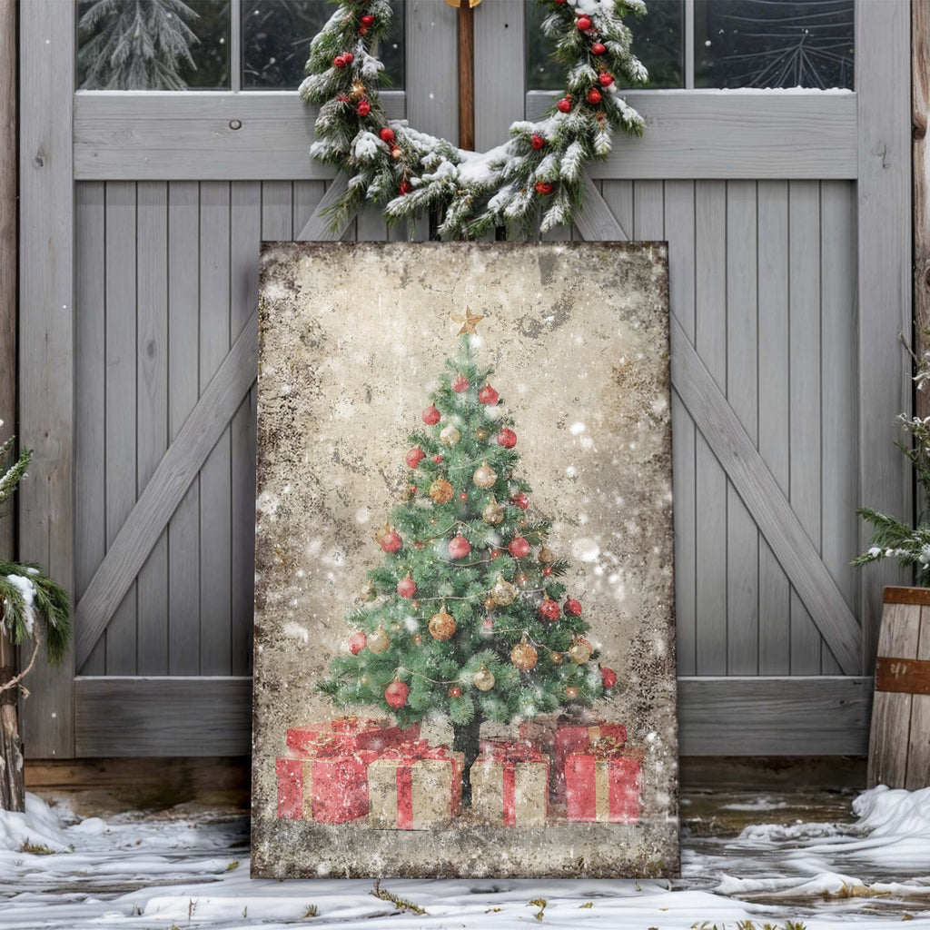 Vintage Christmas Tree With Gifts Wall Art III