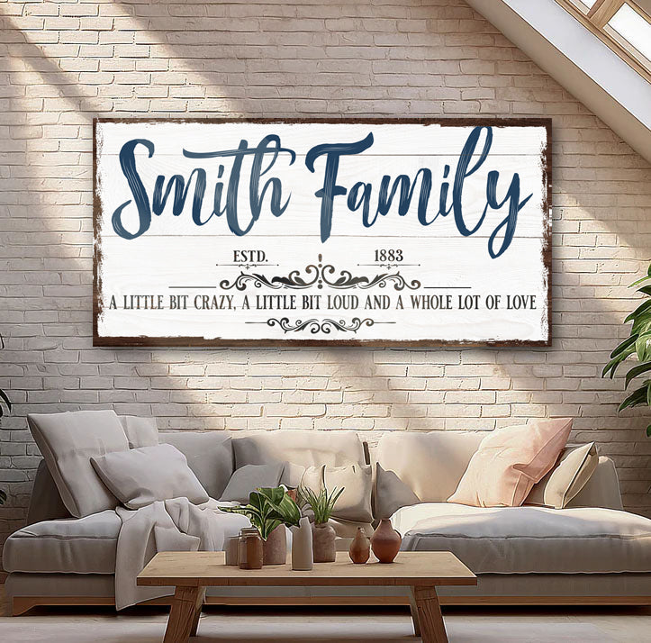 Custom Name Sign Canvas | Personalized Last Name Sign | Family A Little Bit Of Crazy Home Decor | Wedding Anniversary Gift | This is Us Sign (ETSY)