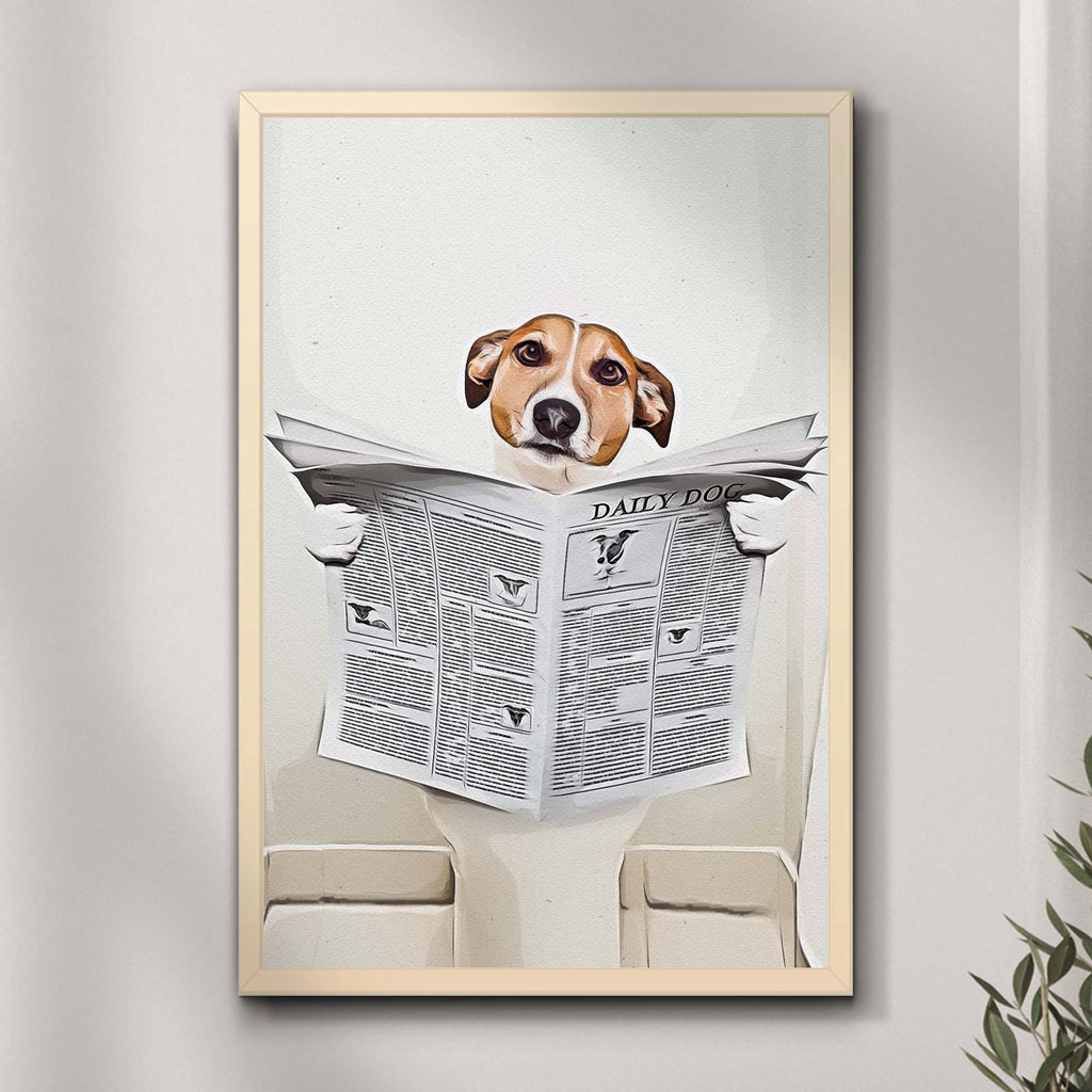 Dog Reading Newspaper Portrait Canvas Wall Art