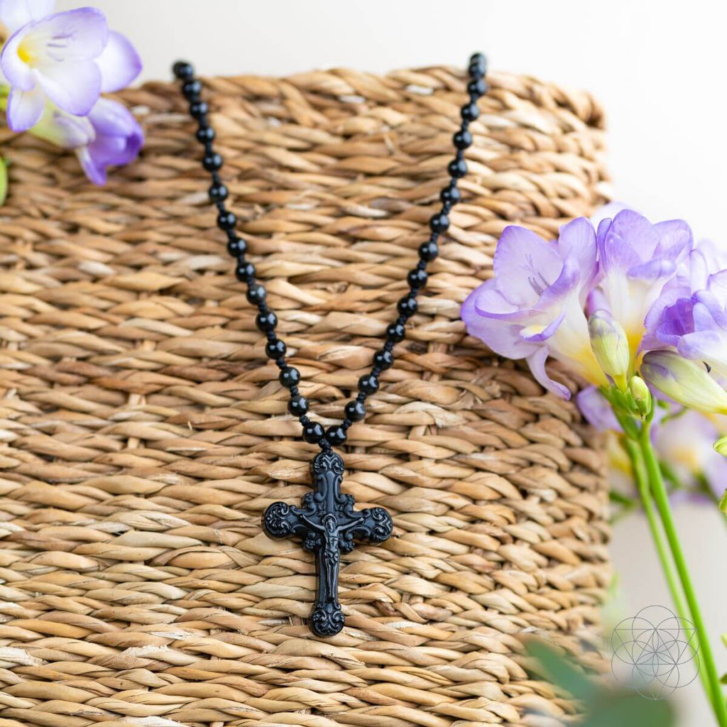Sacred Armor: Black Obsidian Cross of Faith & Protection