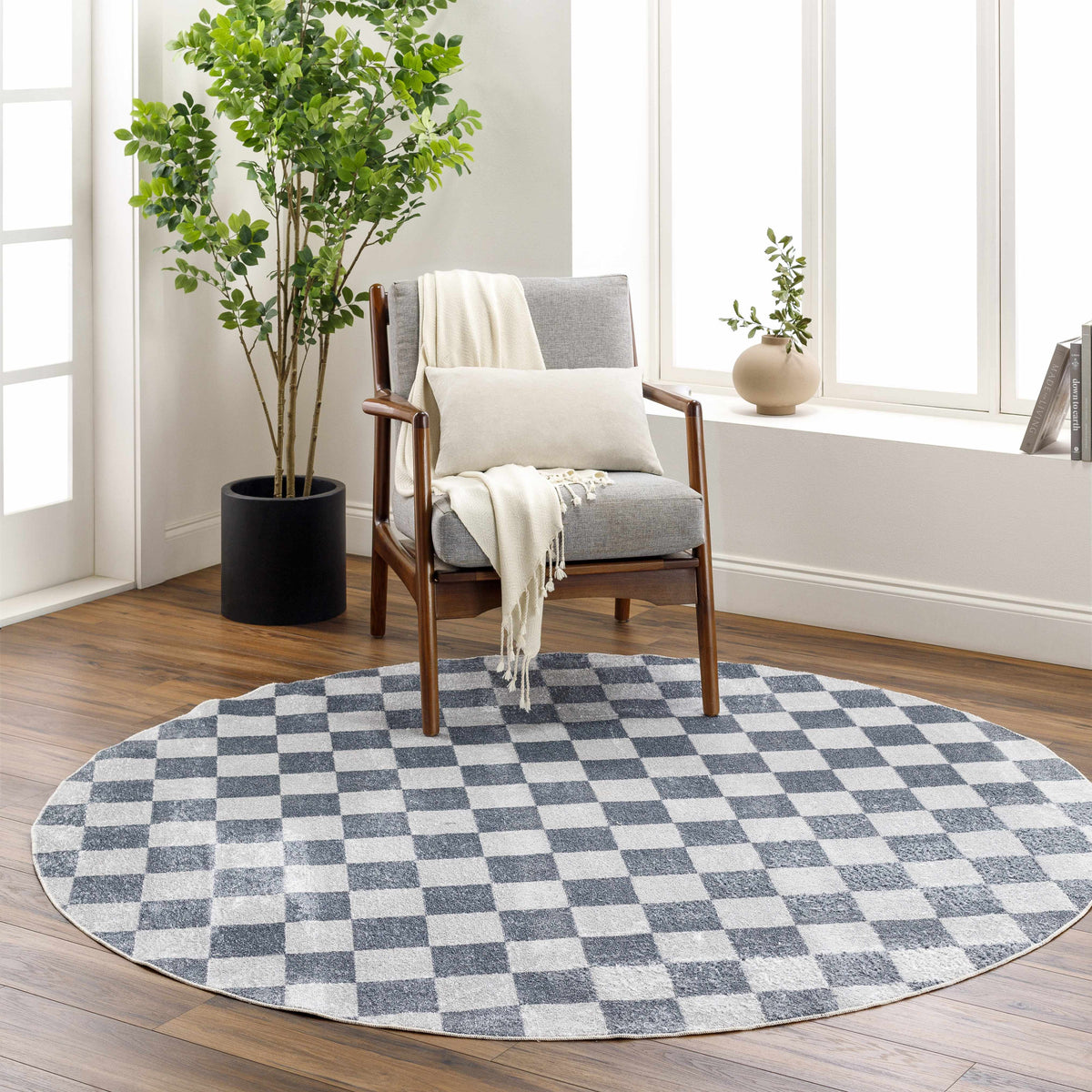 Alie Blue Gray Checkered Washable Rug
