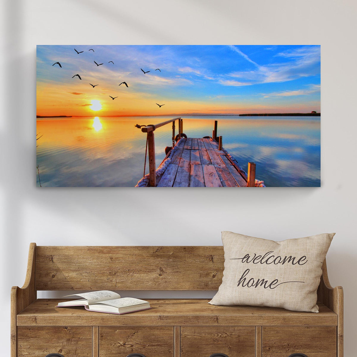 Dock Sunset View Canvas Wall Art
