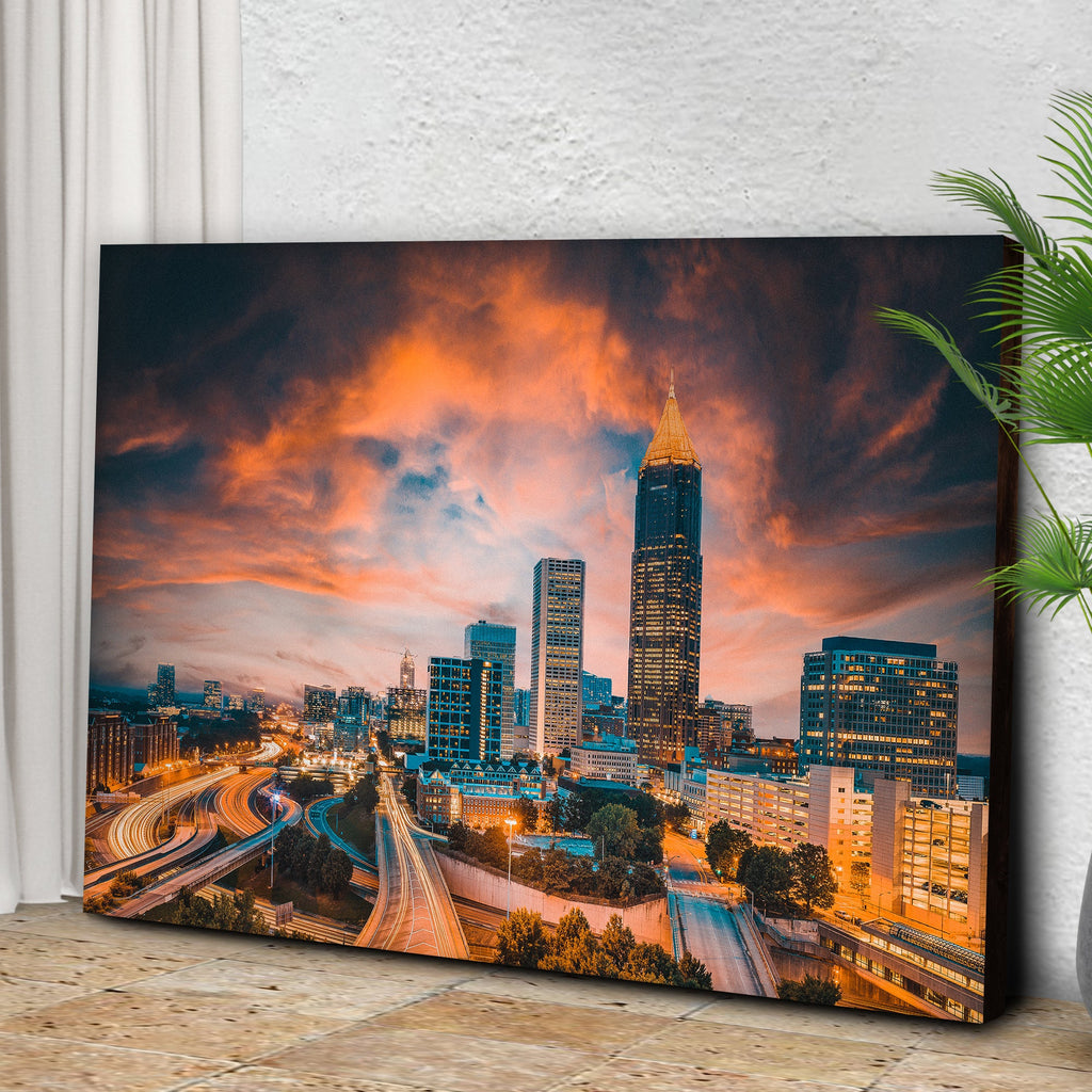 Atlanta City Night Skyline Canvas Wall Art