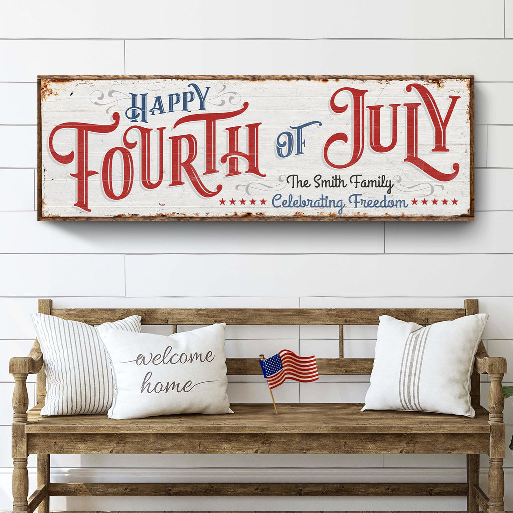 Happy 4th Of July Personalized Canvas Decor | Independence Day Canvas Home Wall Art | Red White And Blue Canvas | Living Room Wall Decor